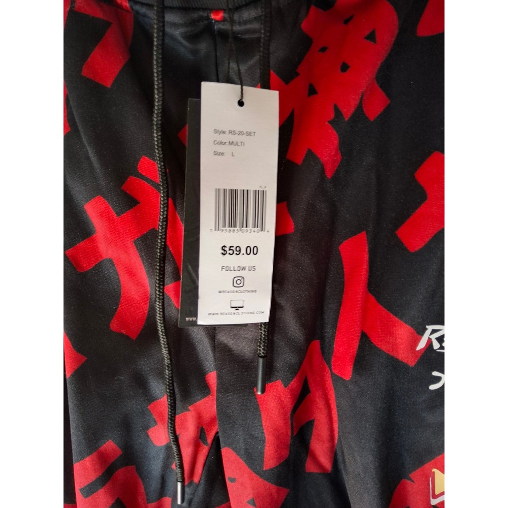 Reason Brand Tokyo Joggers Mens Large Black Red Kanji Streetwear Pants RS-20-SET - Picture 4 of 5